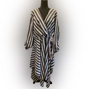 Black and White Striped Plus Size Wrap Dress